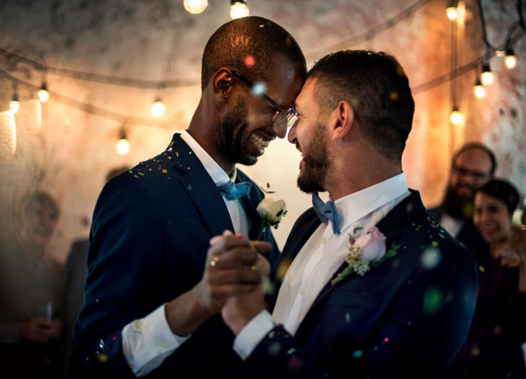 Groom and groom dancing at a wedding