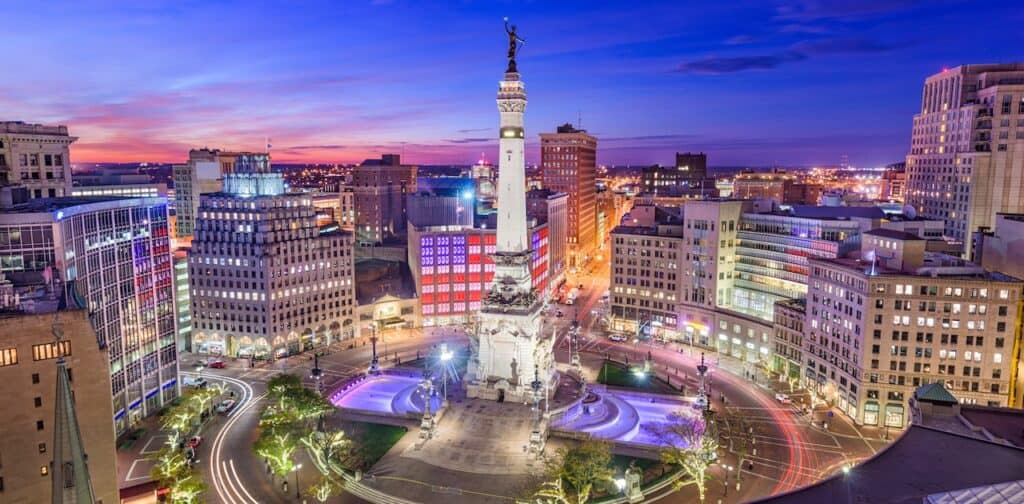 Indianapolis, Indiana, USA skyline over Monument Circle.